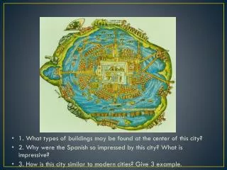 1. What types of buildings may be found at the center of this city?