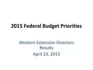 2015 Federal Budget Priorities