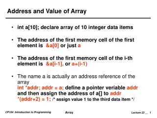 Address and Value of Array