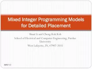 Mixed Integer Programming Models for Detailed Placement