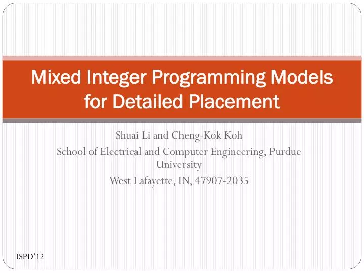 mixed integer programming models for detailed placement