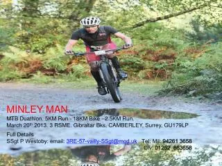 MINLEY MAN MTB Duathlon. 5KM Run - 18KM Bike - 2.5KM Run.