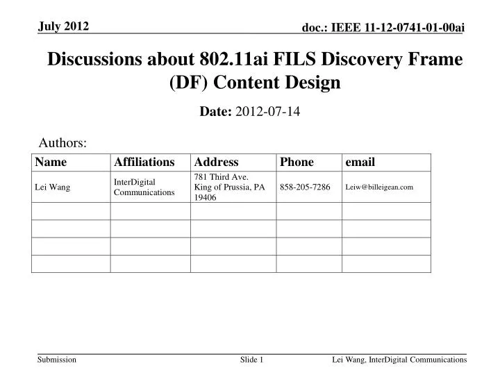 discussions about 802 11ai fils discovery frame df content design