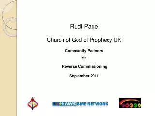 Rudi Page Church of God of Prophecy UK Community Partners for Reverse Commissioning