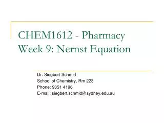 CHEM1612 - Pharmacy Week 9: Nernst Equation
