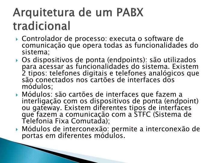 arquitetura de um pabx tradicional