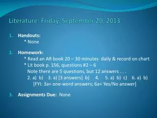Literature: Friday, September 20, 2013