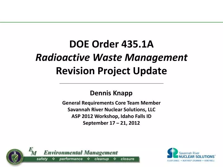 doe order 435 1a radioactive waste management revision project update