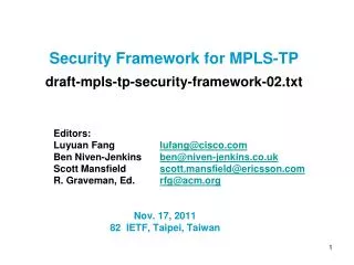 Security Framework for MPLS-TP draft-mpls-tp-security-framework-02.txt