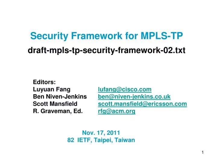 security framework for mpls tp draft mpls tp security framework 02 txt