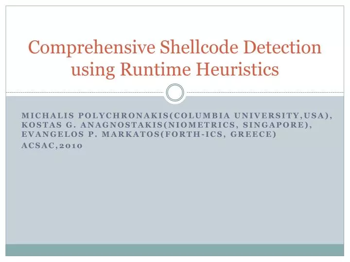 comprehensive shellcode detection using runtime heuristics