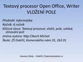 textov procesor open office writer vlo en pole