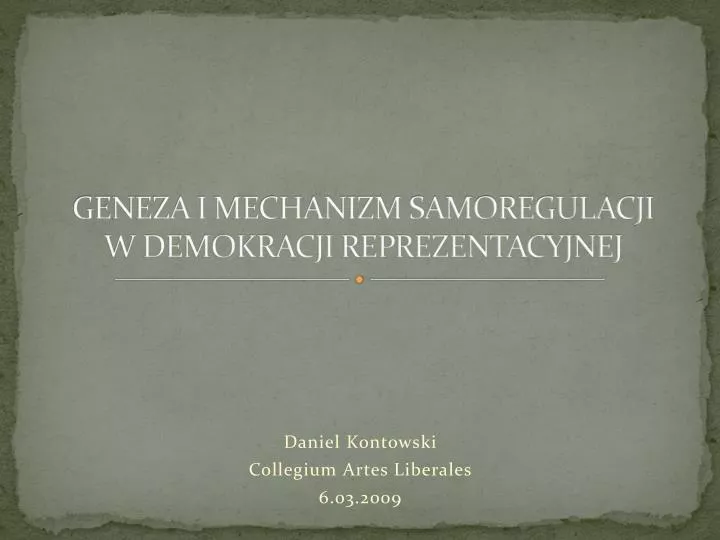 geneza i mechanizm samoregulacji w demokracji reprezentacyjnej