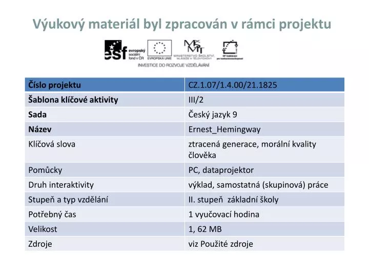 v ukov materi l byl zpracov n v r mci projektu