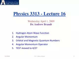Physics 3313 - Lecture 16