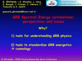 GRB Spectral-Energy correlations : perspectives and issues