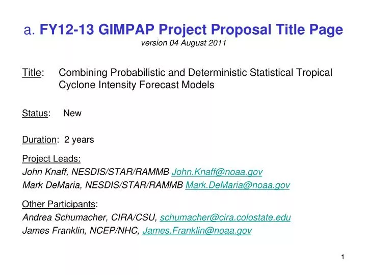 a fy12 13 gimpap project proposal title page version 04 august 2011