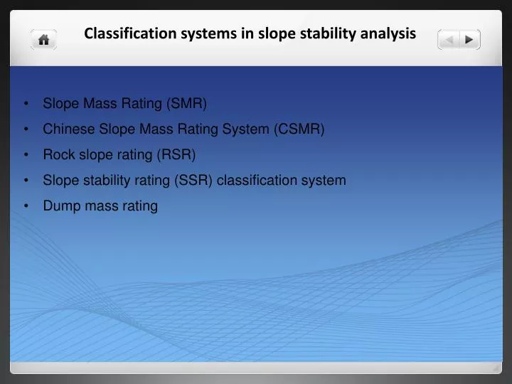 classification systems in slope stability analysis