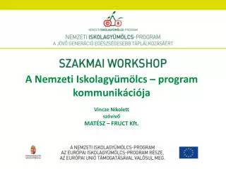 A Nemzeti Iskolagyümölcs – program kommunikációja Vincze Nikolett szóvivő MATÉSZ – FRUCT Kft.