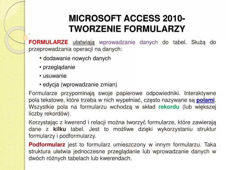 microsoft access 2010 tworzenie formularzy