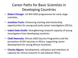 Career Paths for Basic Scientists in Developing Countries