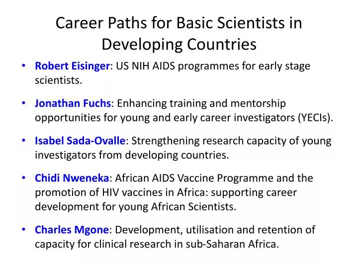 career paths for basic scientists in developing countries