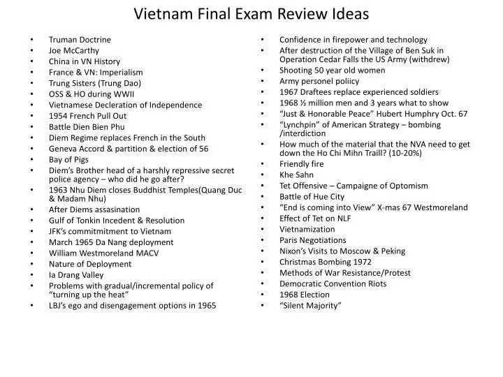 vietnam final exam review ideas