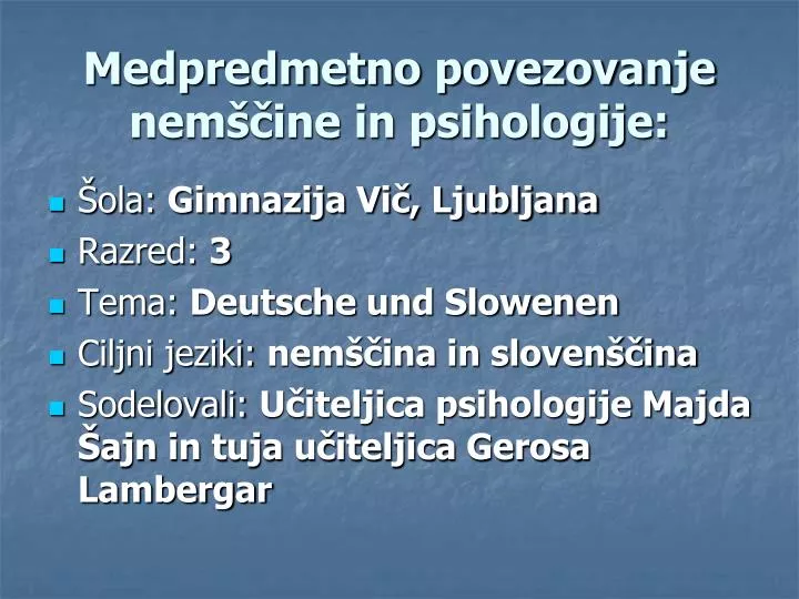 medpredmetno povezovanje nem ine in psihologije