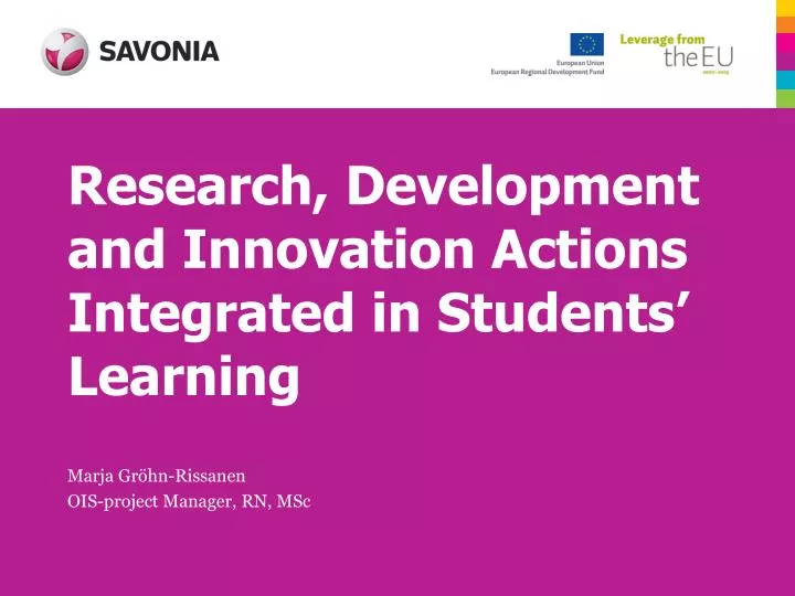 research development and innovation actions integrated in students learning