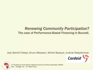 Renewing Community Participation? The case of Performance- Based Financing in Burundi .