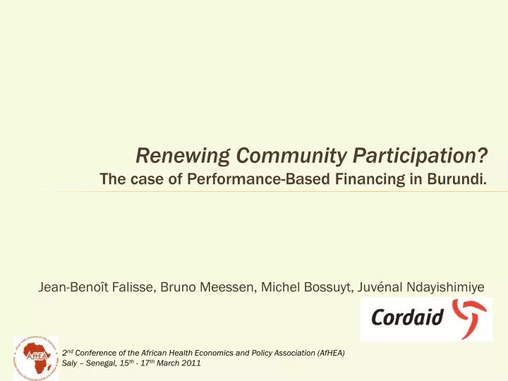 renewing community participation the case of performance based financing in burundi