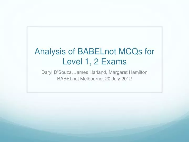 analysis of babelnot mcqs for level 1 2 exams