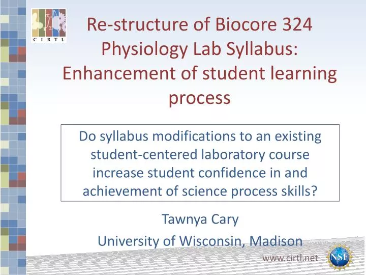 re structure of biocore 324 physiology lab syllabus e nhancement of student learning process