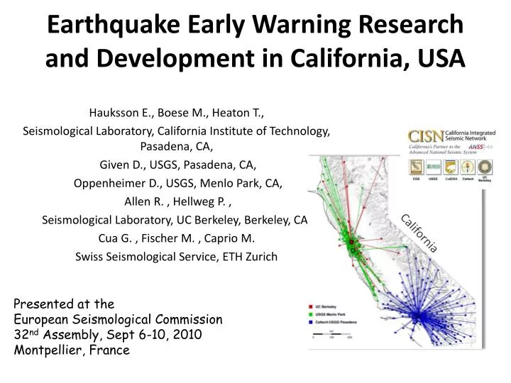 earthquake early warning research and development in california usa