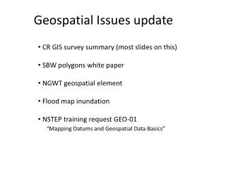 Geospatial Issues update
