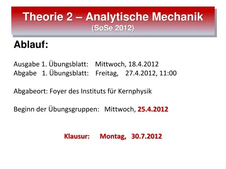 theorie 2 analytische mechanik sose 2012