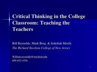 Critical Thinking in the College Classroom: Teaching the Teachers