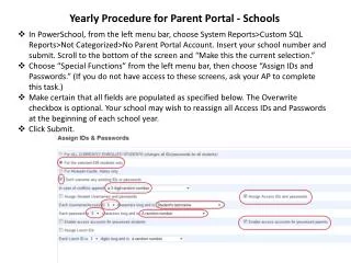 Yearly Procedure for Parent Portal - Schools
