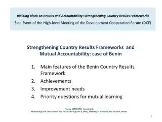Strengthening Country Results Frameworks and Mutual Accountability: case of Benin