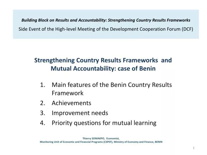 strengthening country results frameworks and mutual accountability case of benin