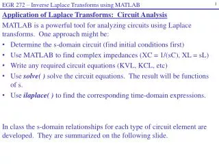 Application of Laplace Transforms: Circuit Analysis