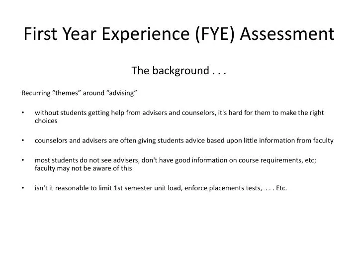 first year experience fye assessment