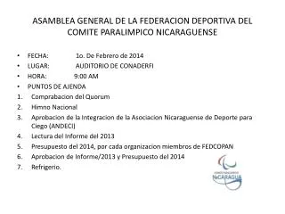 asamblea general de la federacion deportiva del comite paralimpico nicaraguense