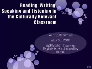 Reading, Writing, Speaking and Listening in the Culturally Relevant Classroom