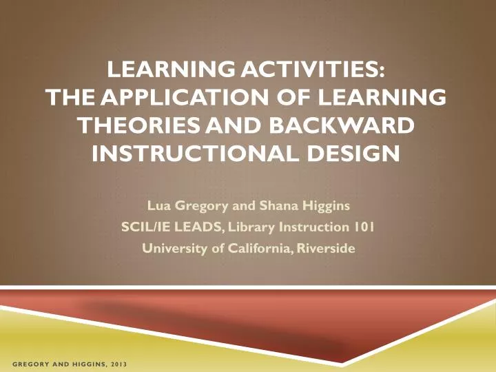 learning activities the application of learning theories and backward instructional design