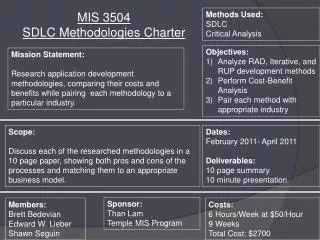 MIS 3504 SDLC Methodologies Charter