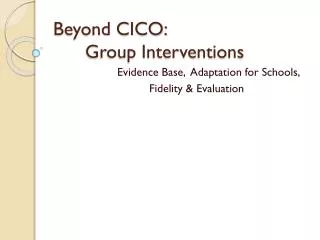 Beyond CICO: 	Group Interventions