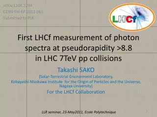 First LHCf measurement of photon spectra at pseudorapidity &gt;8.8 in LHC 7TeV pp collisions