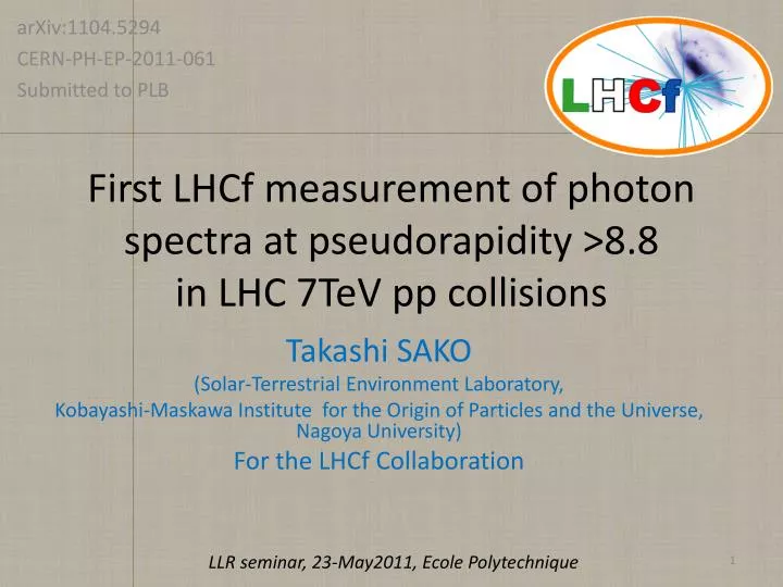 first lhcf measurement of photon spectra at pseudorapidity 8 8 in lhc 7tev pp collisions