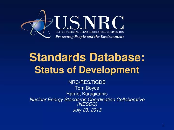 standards database status of development